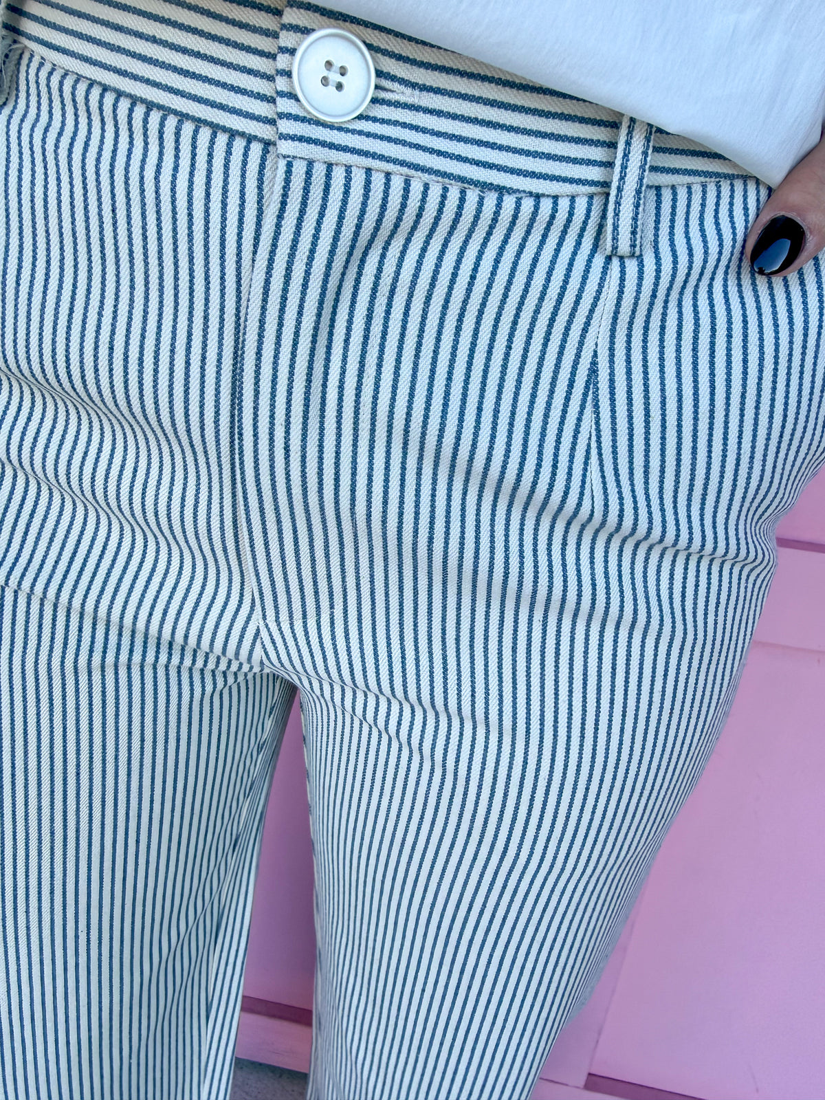 Classic Hickory Stripe Wide Leg Pants - Denim