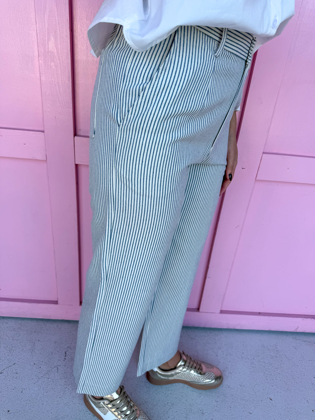 Classic Hickory Stripe Wide Leg Pants - Denim