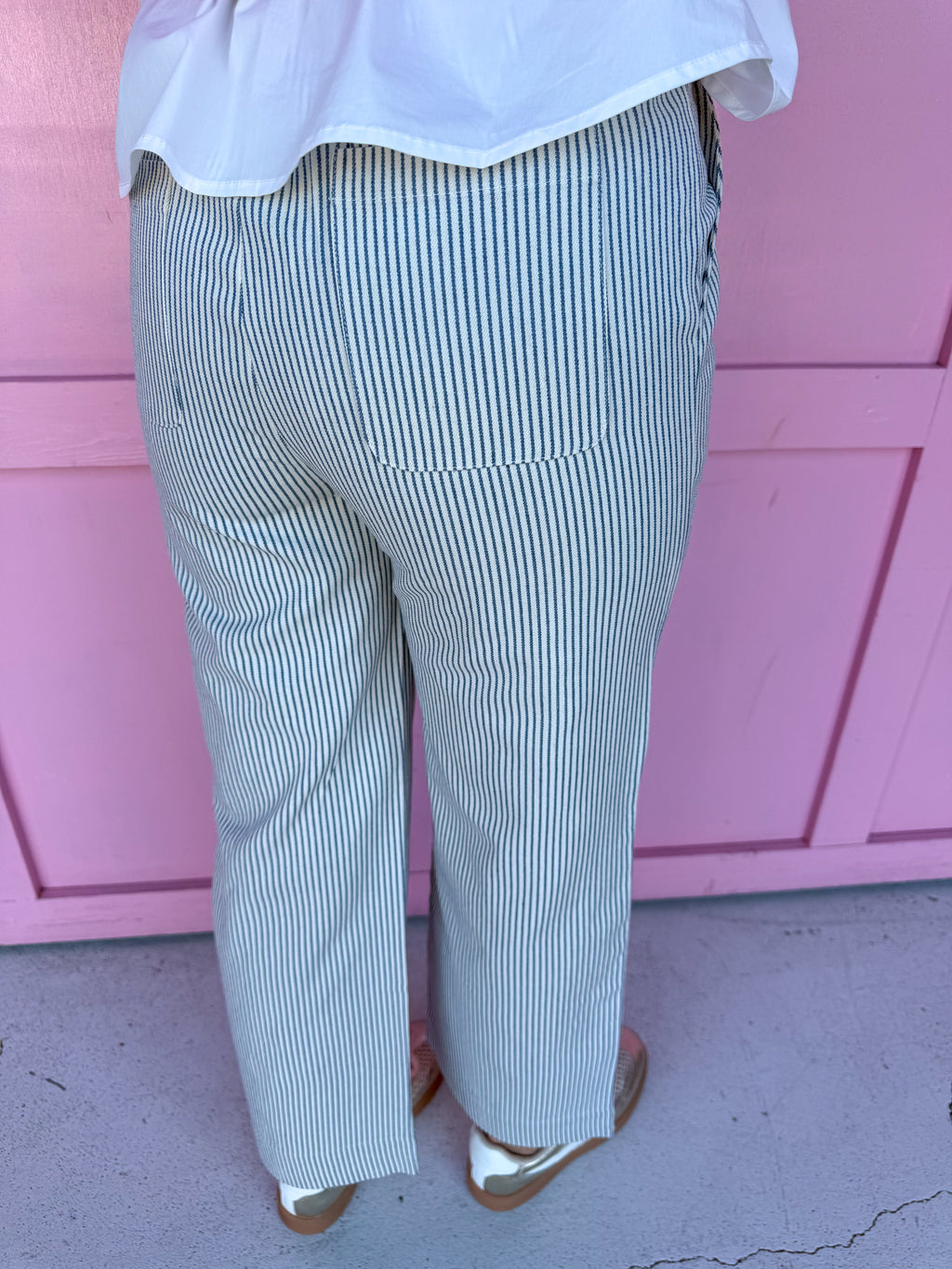 Classic Hickory Stripe Wide Leg Pants - Denim
