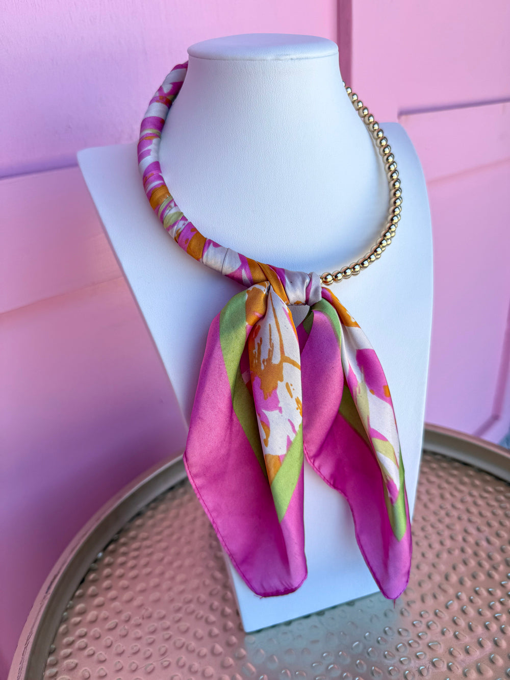 Conversation Starter Beaded Scarf Necklace - Sherbert
