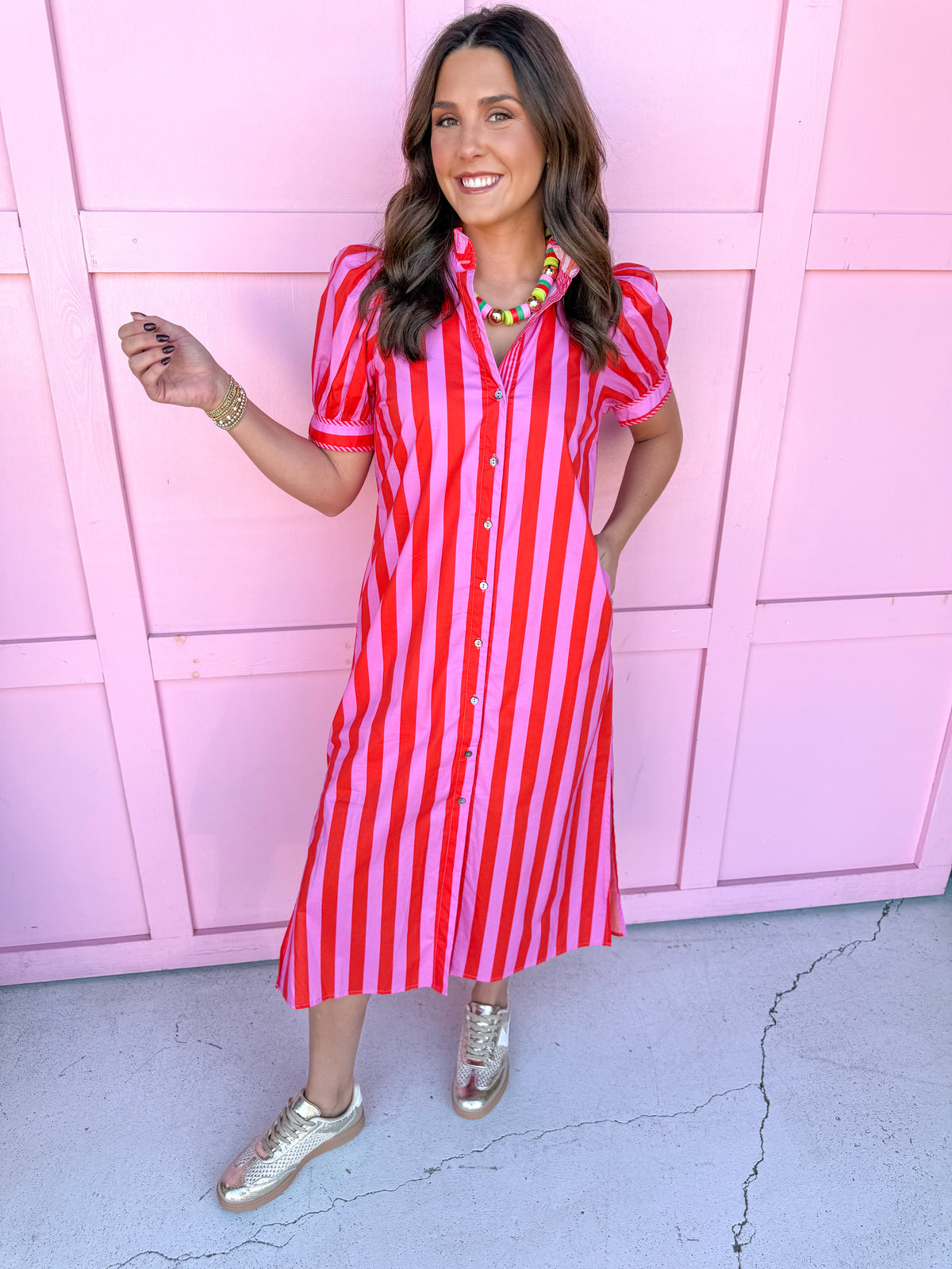 Pretty In Stripes Dress - Pink