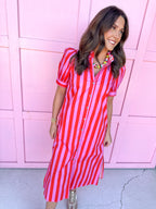 Pretty In Stripes Dress - Pink