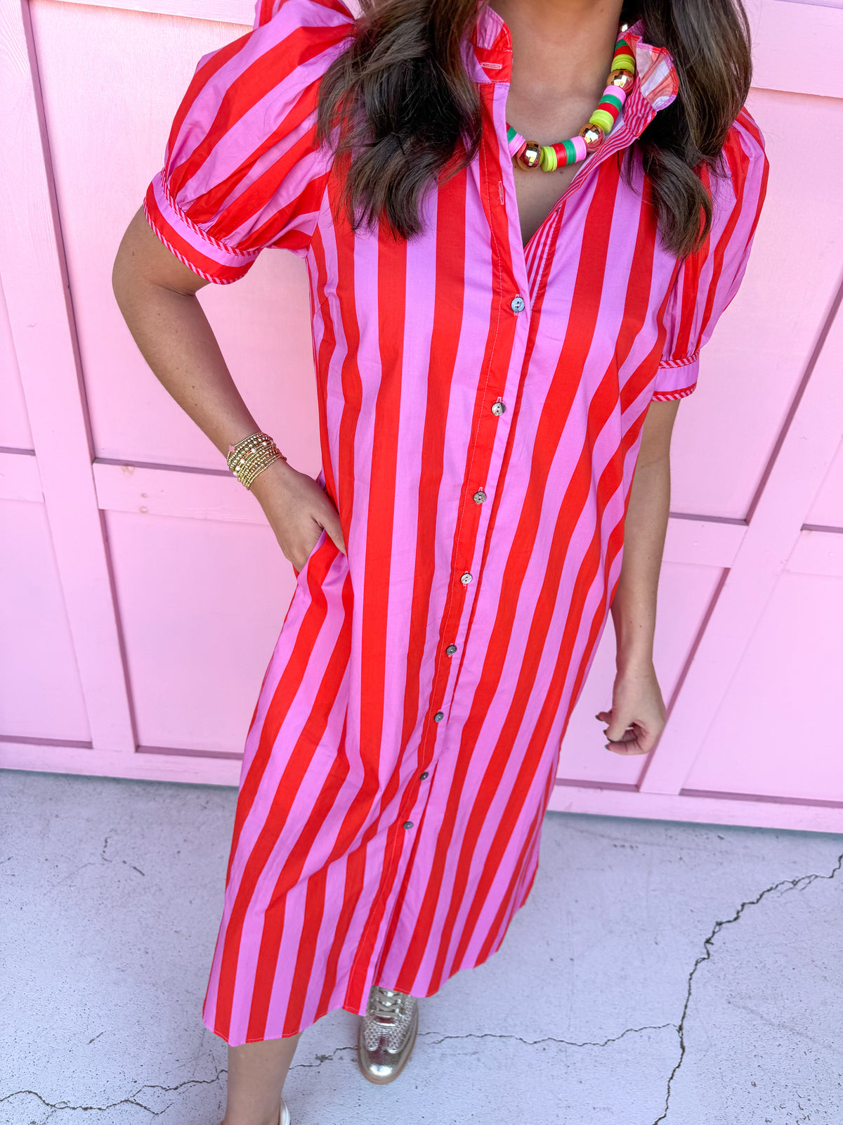 Pretty In Stripes Dress - Pink