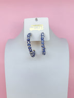 Chinoiserie beaded hoop necklace blue white post back womens boutique dainty jincy's