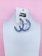 Chinoiserie beaded hoop necklace blue white post back womens boutique dainty jincy's