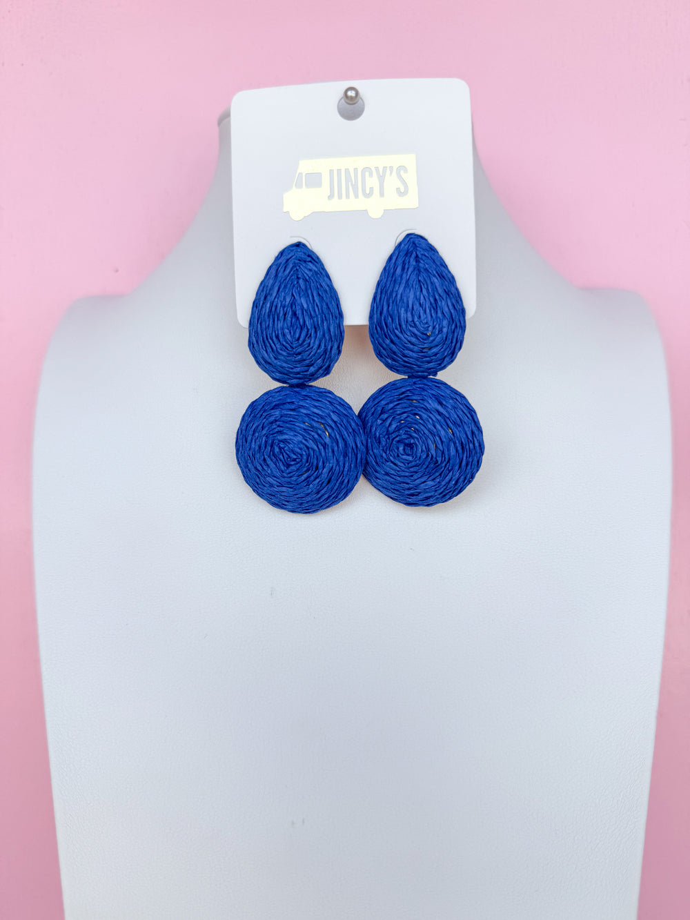raffia earrings blue post backs womens boutique jincy's