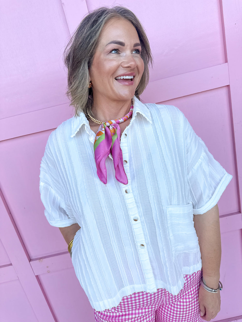front full button white collared short sleeve lightweight womens boutique jincy's