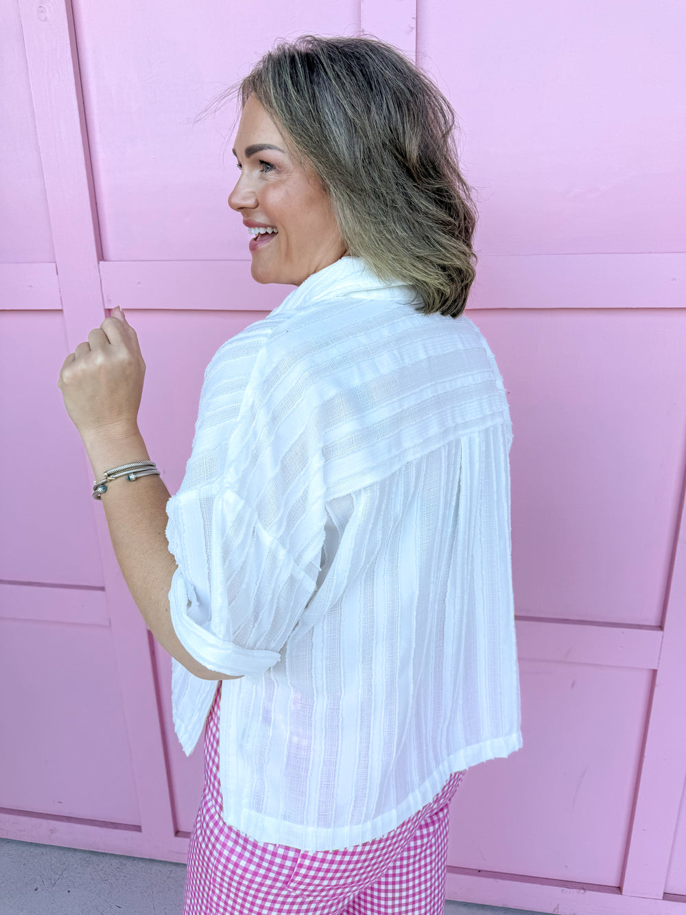 front full button white collared short sleeve lightweight womens boutique jincy's