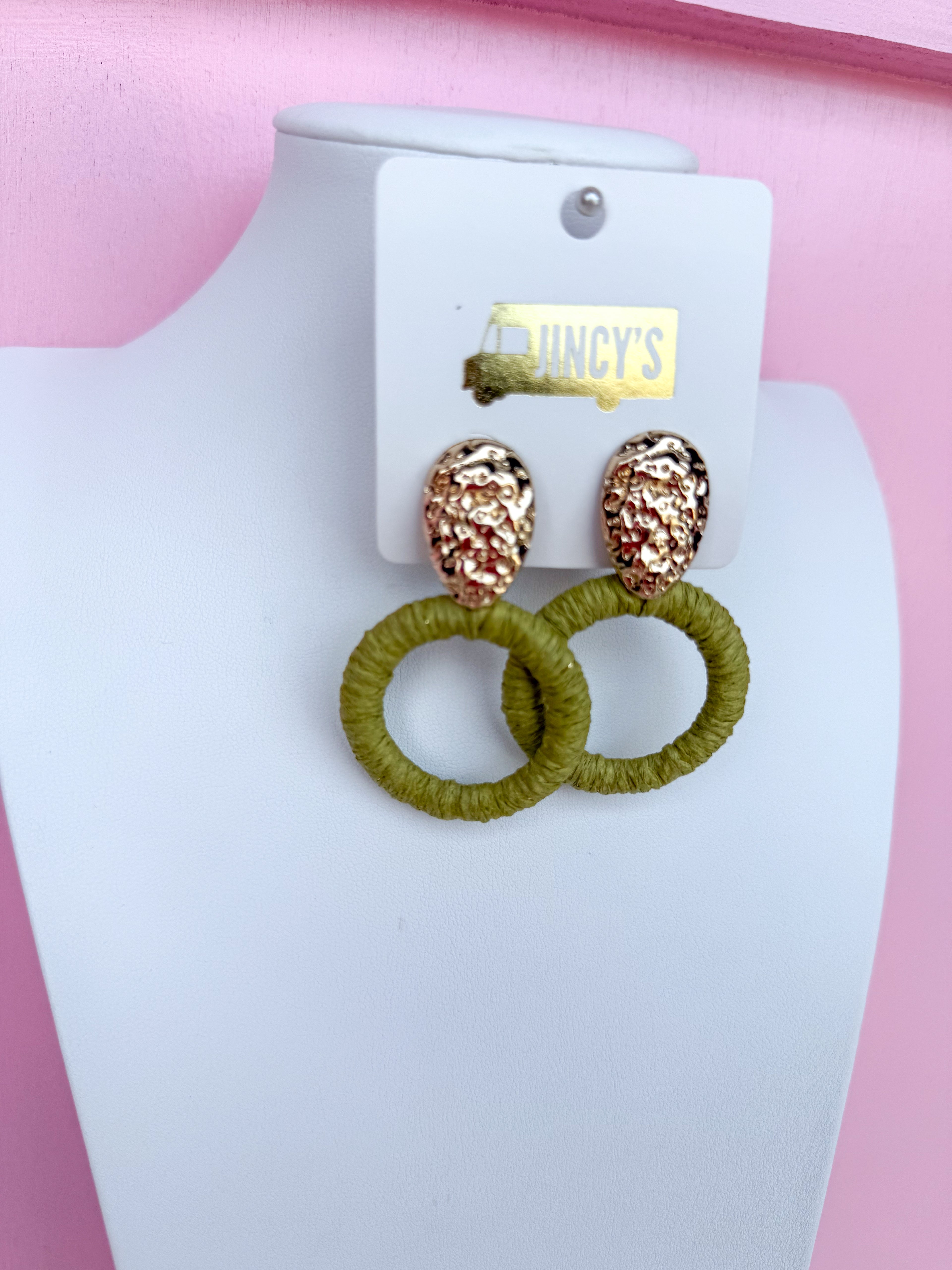 Everyday Raffia Earrings - Olive