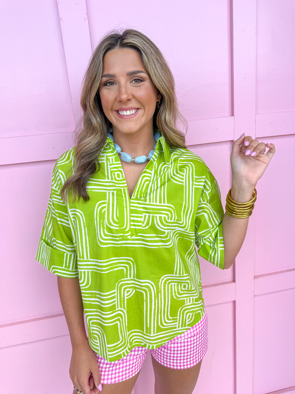 green white design vneck collared dolman sleeves womens boutique jincy's 