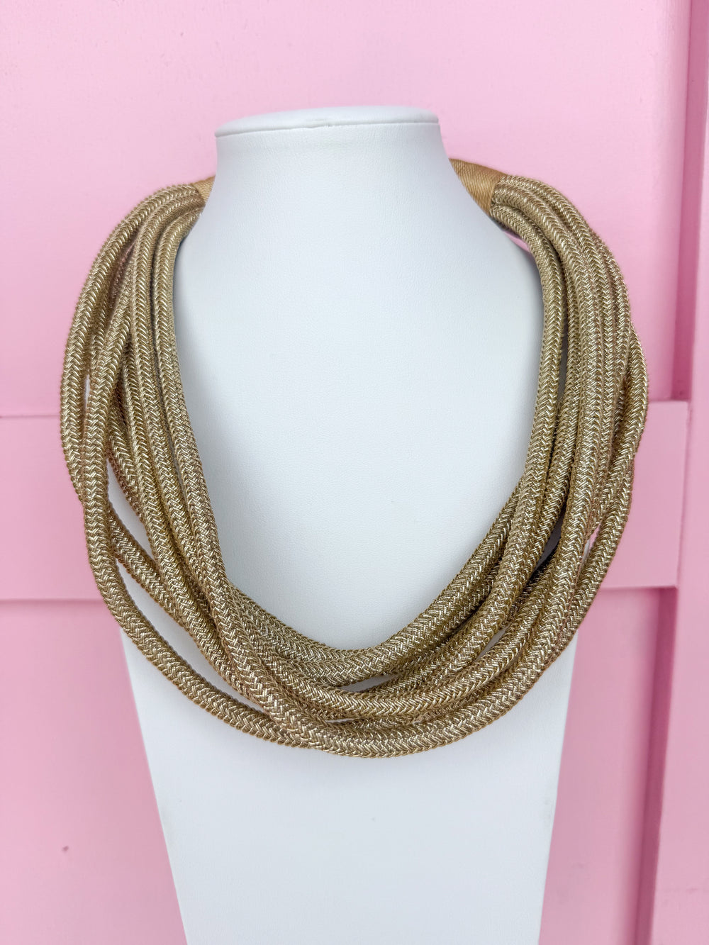 Multi Strand Slub Rope Necklace - Metallic Gold