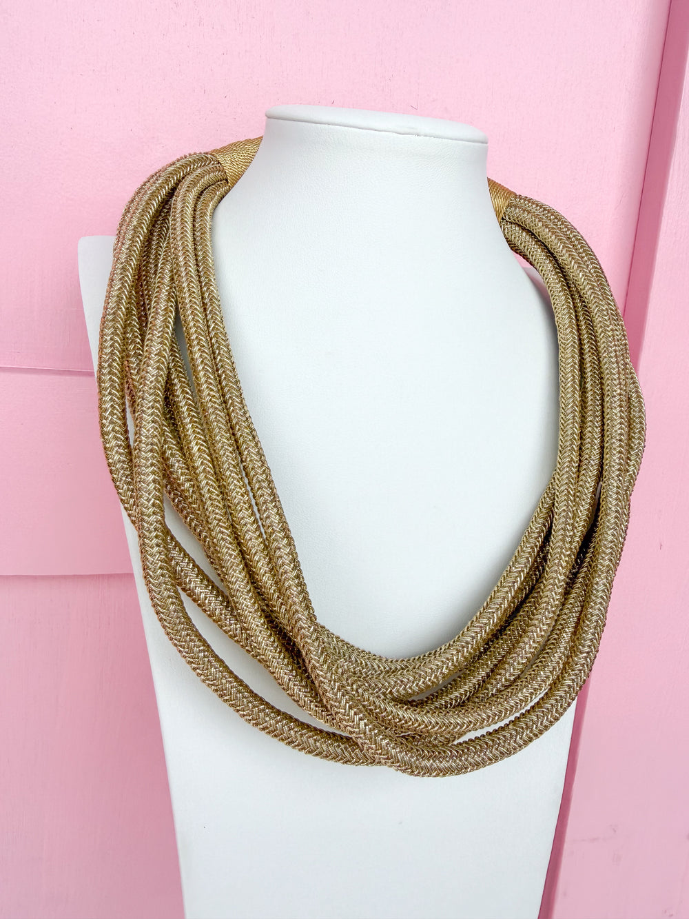 Multi Strand Slub Rope Necklace - Metallic Gold
