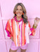 Punchy Stripes Top pinks orange white lightweight button front long sleeves womens boutique jincy's 