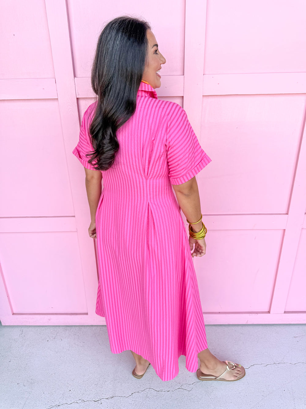 pinks striped front full button pleated pockets collared womens boutique jincy's 