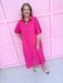 fuchsia button front dress roll cuff sleeves collared side slits womens boutique jincy's