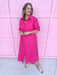 fuchsia button front dress roll cuff sleeves collared side slits womens boutique jincy's