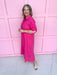fuchsia button front dress roll cuff sleeves collared side slits womens boutique jincy's