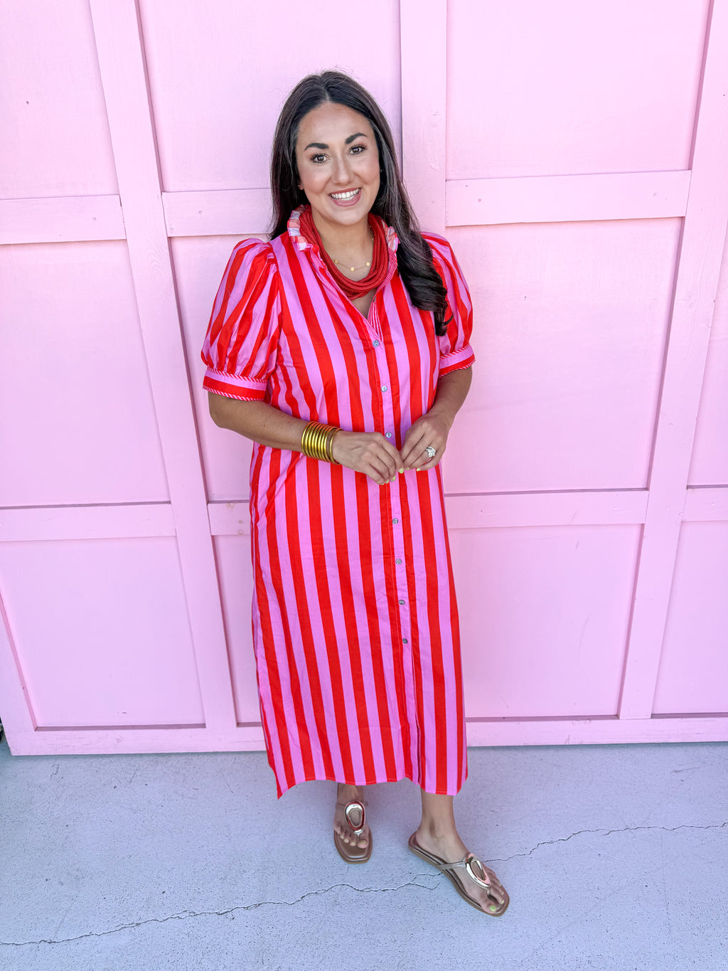 mini ruffle collar mini puff sleeves front buttons short sleeves maxi length womens boutique jincy's 