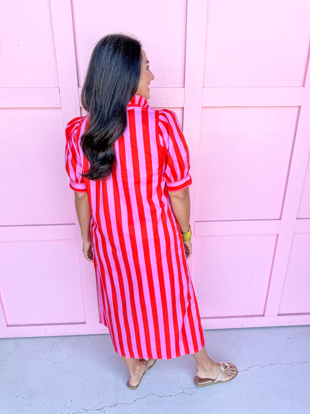 mini ruffle collar mini puff sleeves front buttons short sleeves maxi length womens boutique jincy's 
