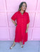 red button front dress roll cuff sleeves collared side slits womens boutique jincy's