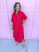 red button front dress roll cuff sleeves collared side slits womens boutique jincy's