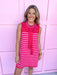 Faux Sweater Tie crew neckline mini length red and pink stripes sleeveless womens boutique jincy's