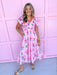 pink floral pattern vneck ruffle sleeves lined pockets womens boutique jincy's