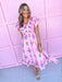 pink floral pattern vneck ruffle sleeves lined pockets womens boutique jincy's