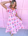 pink floral pattern vneck ruffle sleeves lined pockets womens boutique jincy's