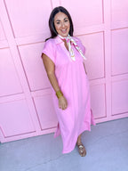Embroidered Collar rolled sleeves v neck pink side slits womens boutique jincy's 