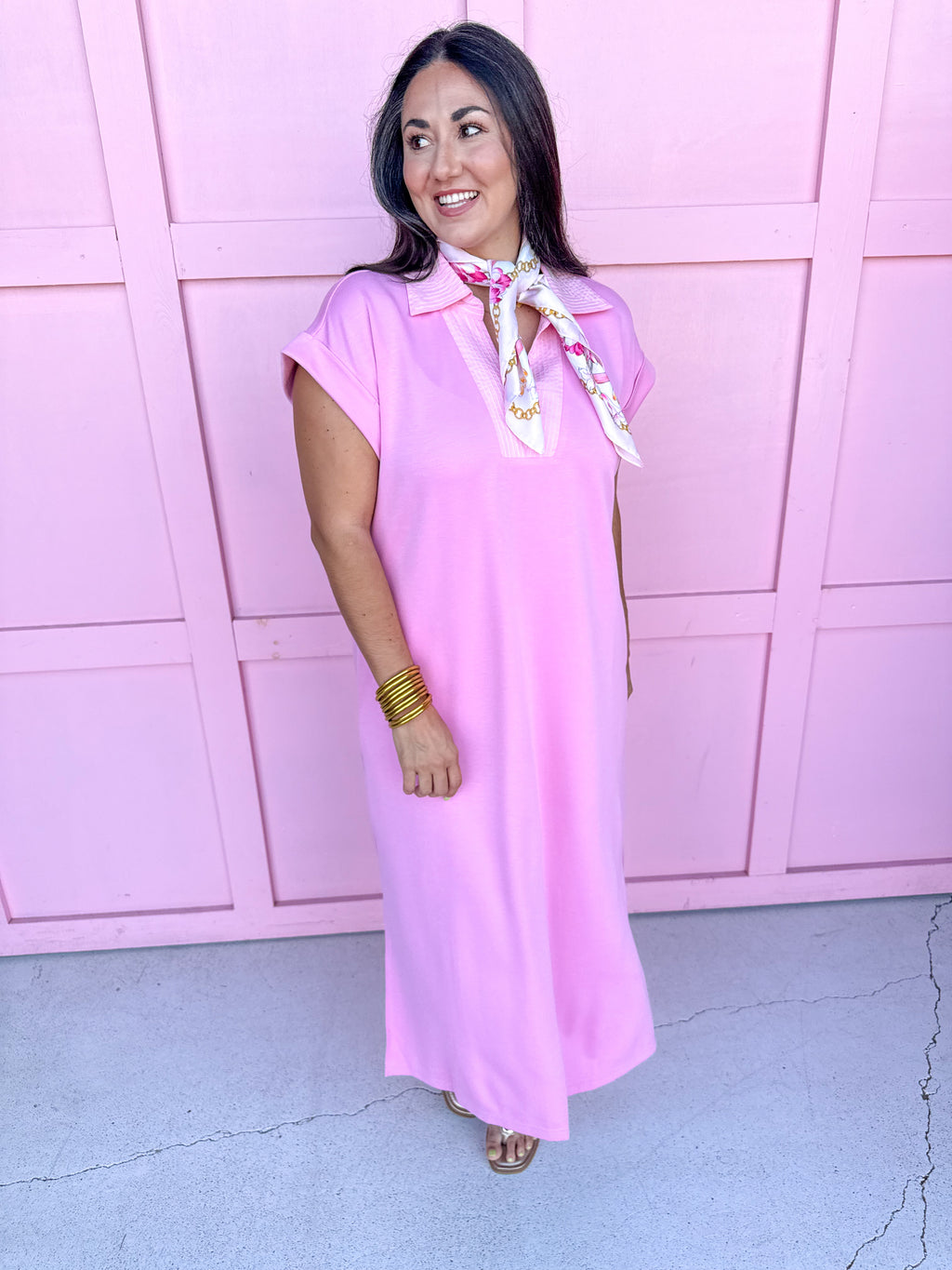 Embroidered Collar rolled sleeves v neck pink side slits womens boutique jincy's 