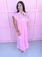 Embroidered Collar rolled sleeves v neck pink side slits womens boutique jincy's 