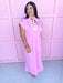Embroidered Collar rolled sleeves v neck pink side slits womens boutique jincy's 