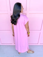 Embroidered Collar rolled sleeves v neck pink side slits womens boutique jincy's 