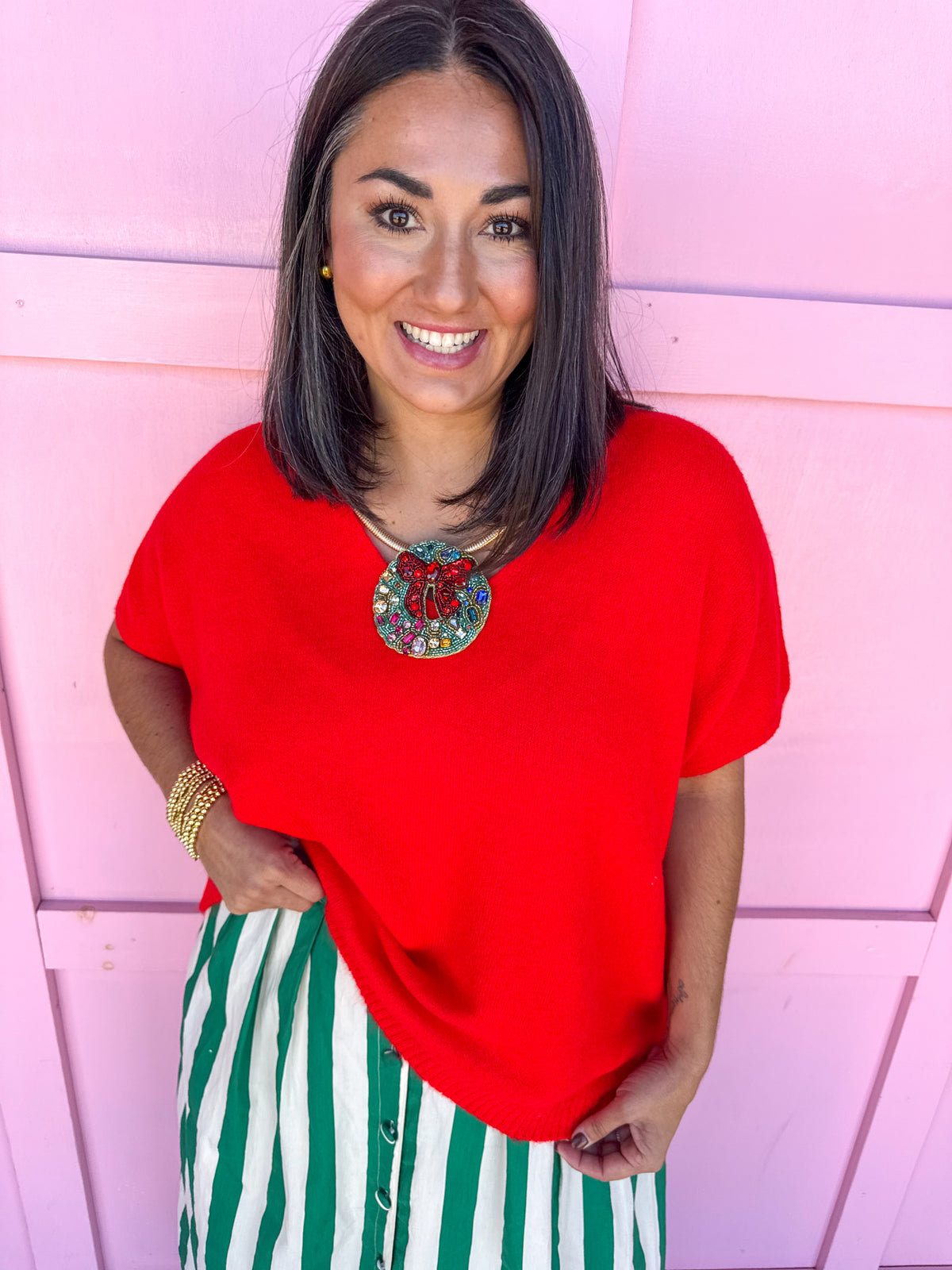 Put Together Oversized Knit Top - Red