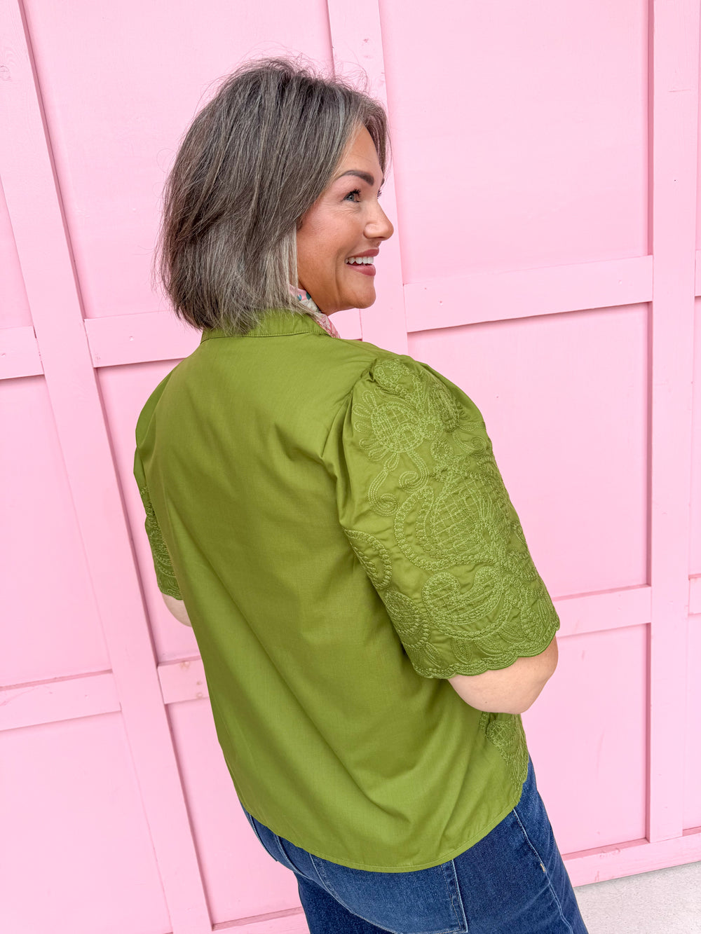 Timeless Threads Embroidered Top - Olive
