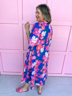 Mary Square Riley Dress Petal Pop Blue floral pinks maxi length elastic sleeves womens boutique