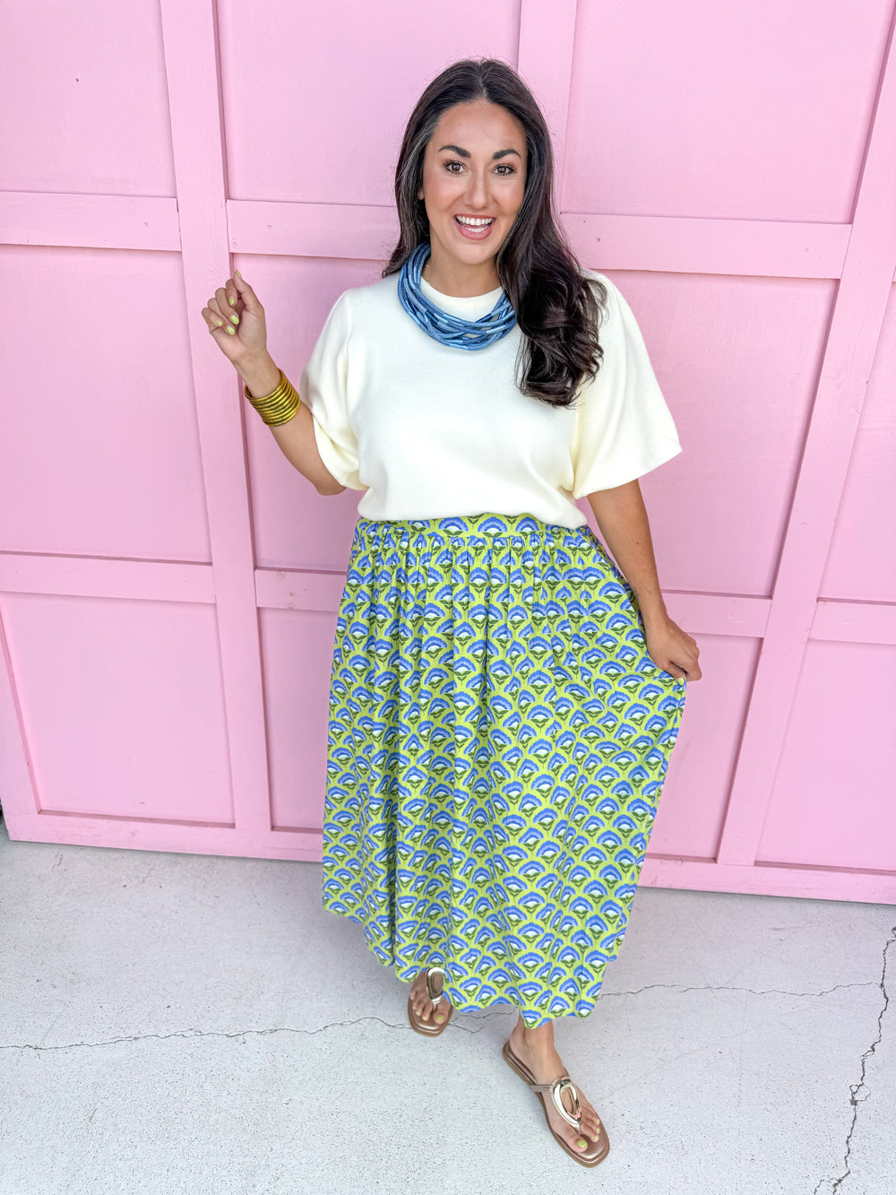 green blue floral skirt pockets lined womens boutique jincy's 