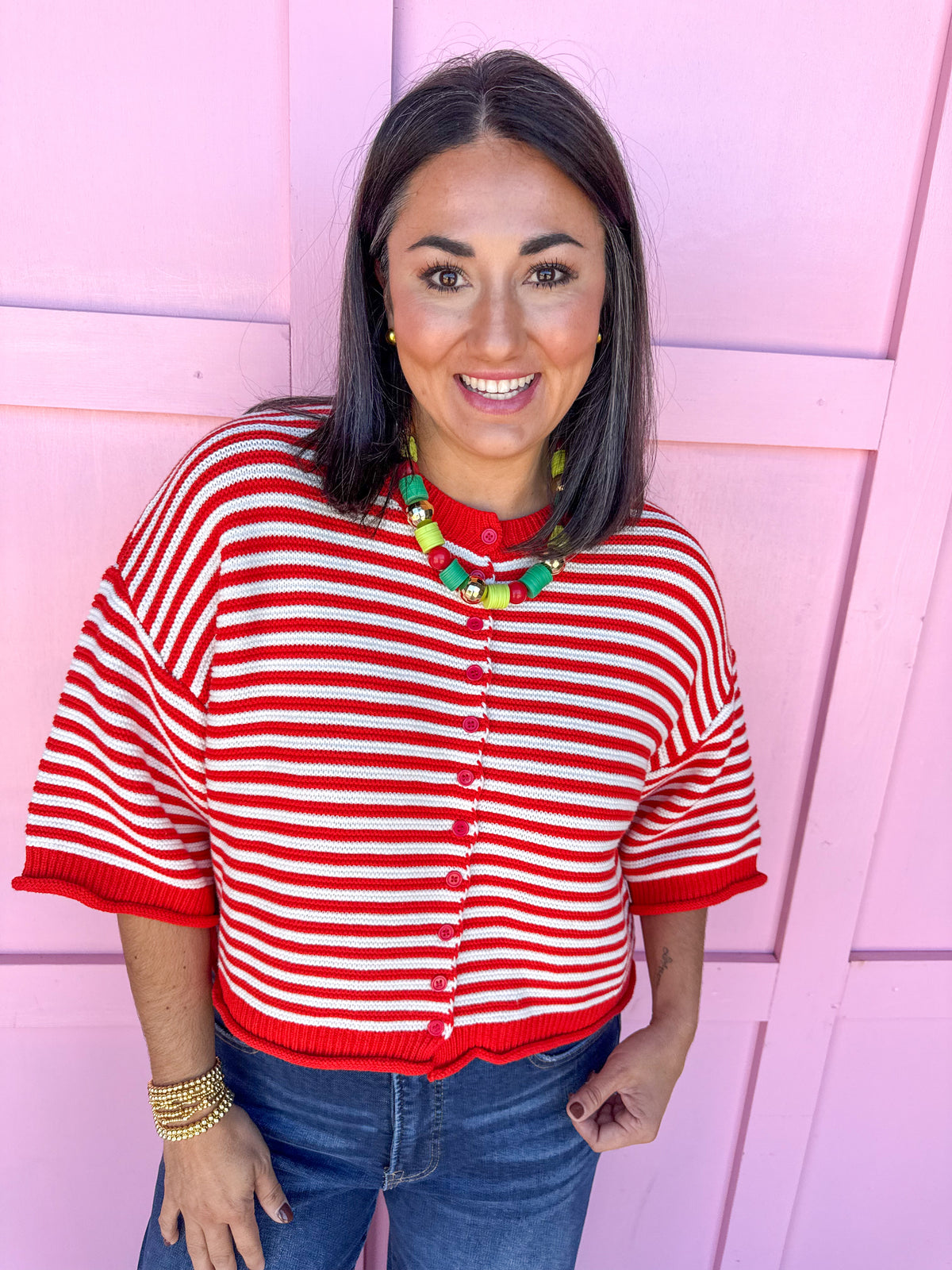 Striped To Perfection Top - Red
