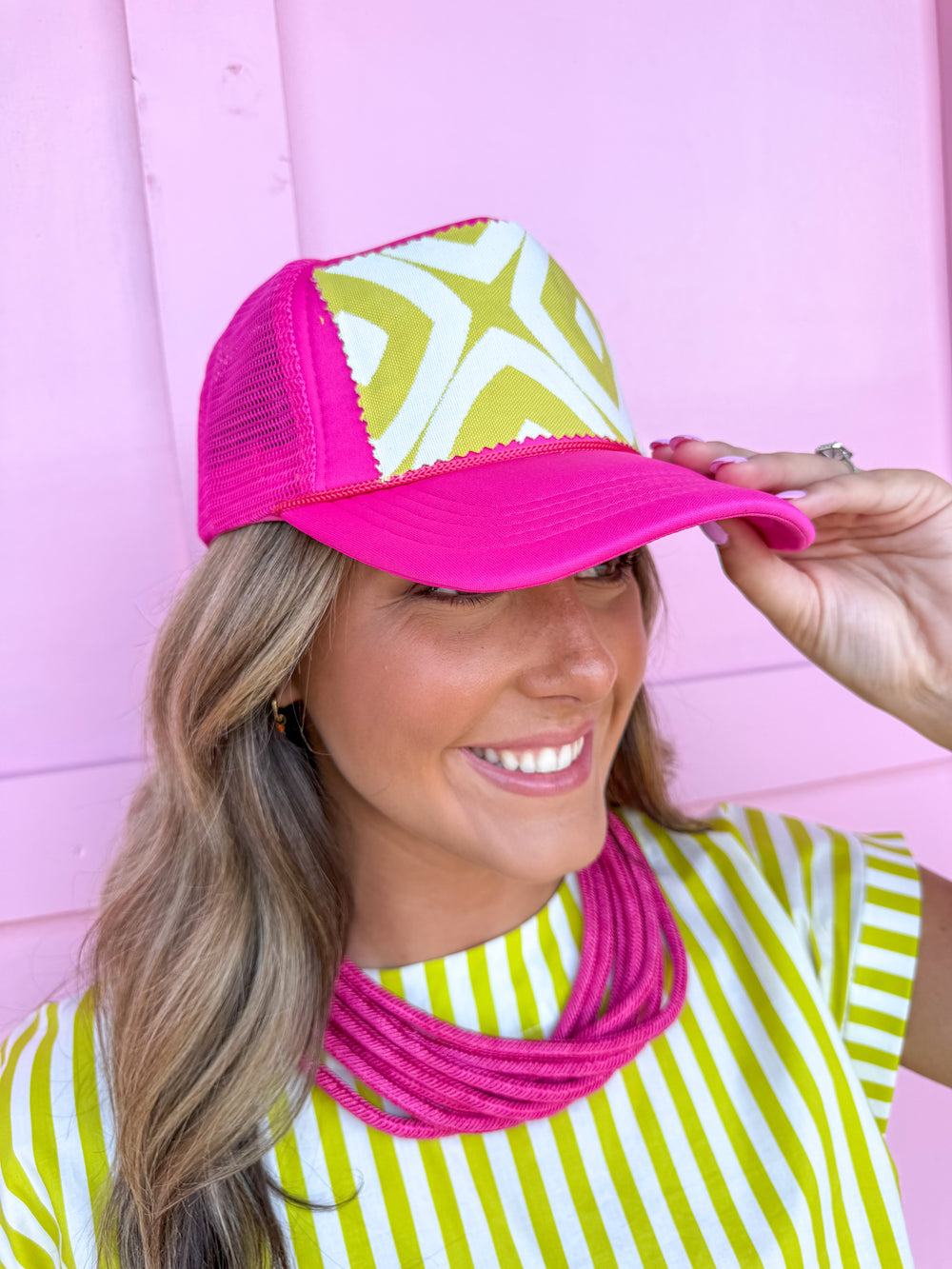 Tucker's Truckers Kiwi Cutie Pink/Chartreuse womens boutique jincy's