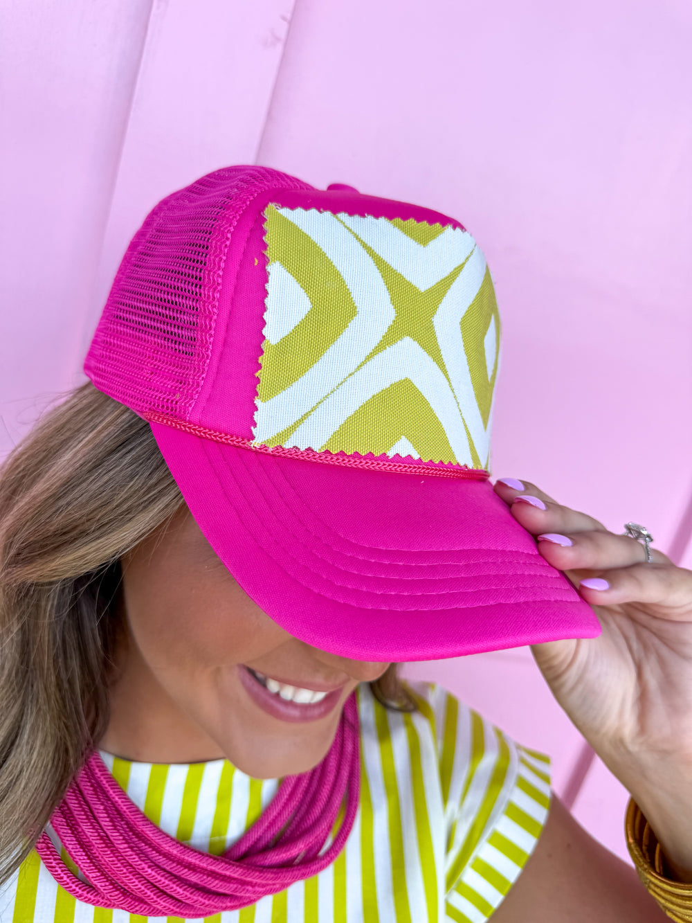 Tucker's Truckers Kiwi Cutie Pink/Chartreuse womens boutique jincy's