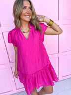 mini collar vneck short sleeves tiered fuchsia lined summer womens boutique jincy's 