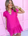 mini collar vneck short sleeves tiered fuchsia lined summer womens boutique jincy's 