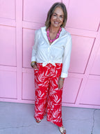 red pattern elastic waistband pockets lightweight womens boutique jincy's 