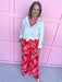 red pattern elastic waistband pockets lightweight womens boutique jincy's 