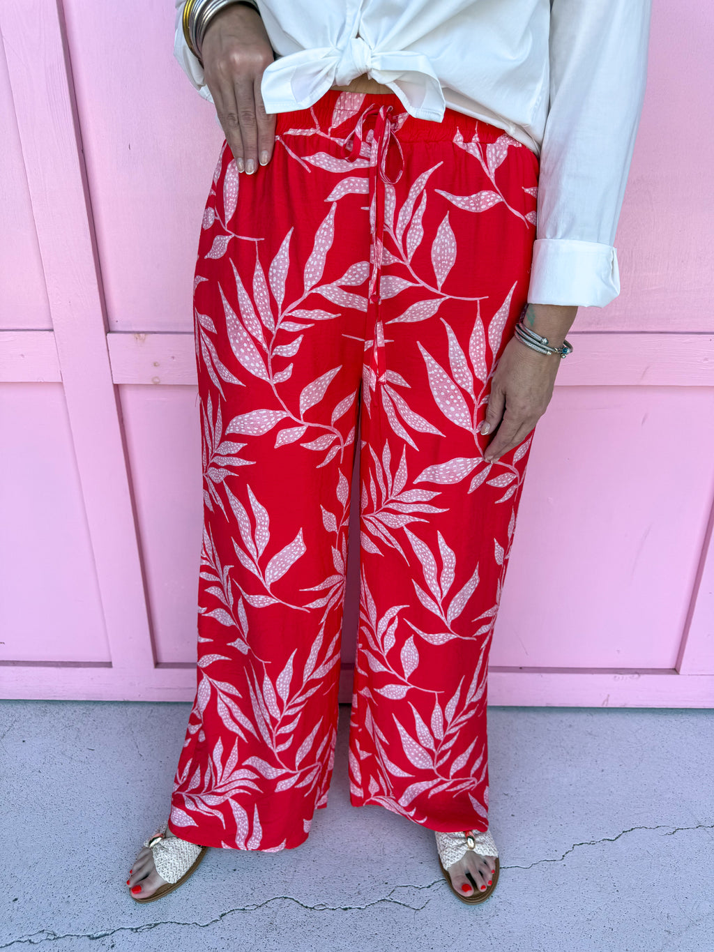 red pattern elastic waistband pockets lightweight womens boutique jincy's 