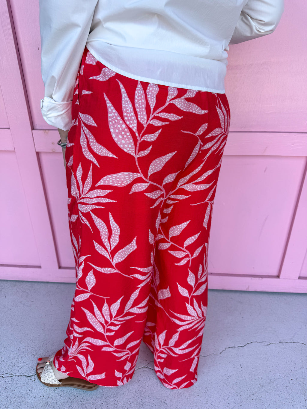 red pattern elastic waistband pockets lightweight womens boutique jincy's 