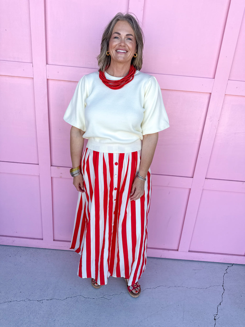 striped skirt red white button fully lined pockets womens boutique jincy's