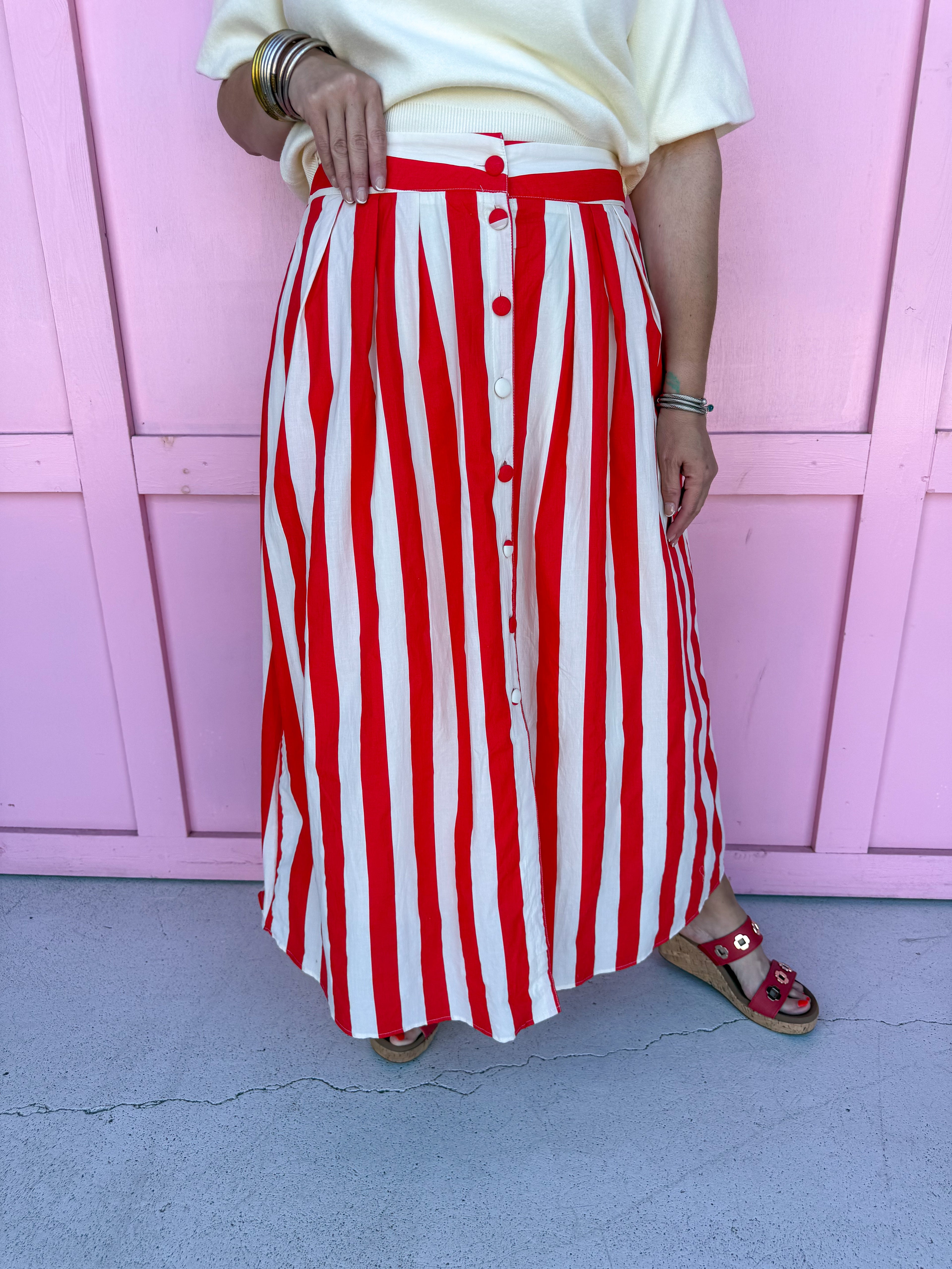 striped skirt red white button fully lined pockets womens boutique jincy's