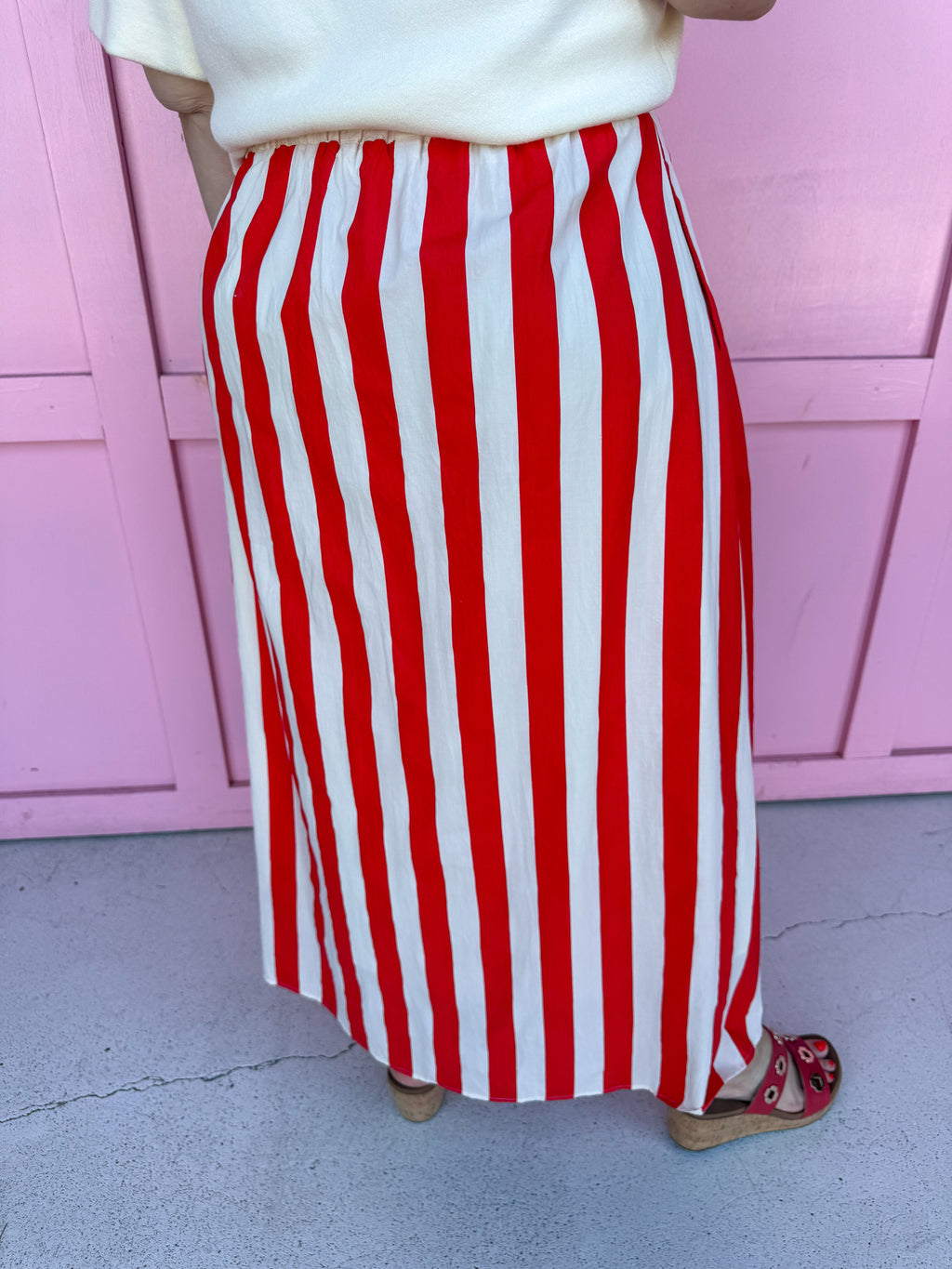 striped skirt red white button fully lined pockets womens boutique jincy's